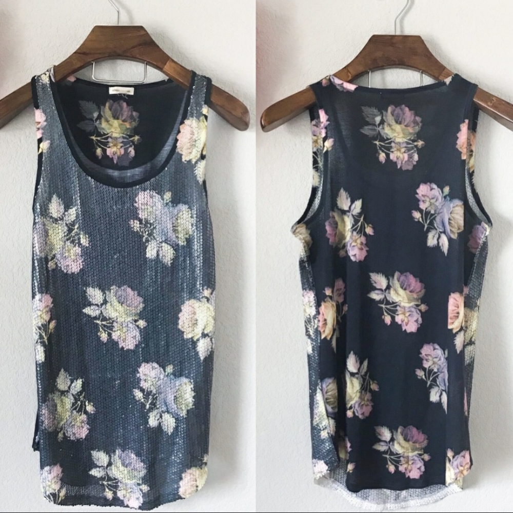 Silence + Noise Floral Sequin Tunic Tank